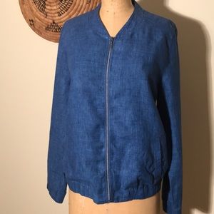 Linen blouson zip front lined jacket